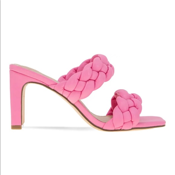 Woven Braided 2 Strap Square Toe Dress Sandals Heels - Picture 3 of 7